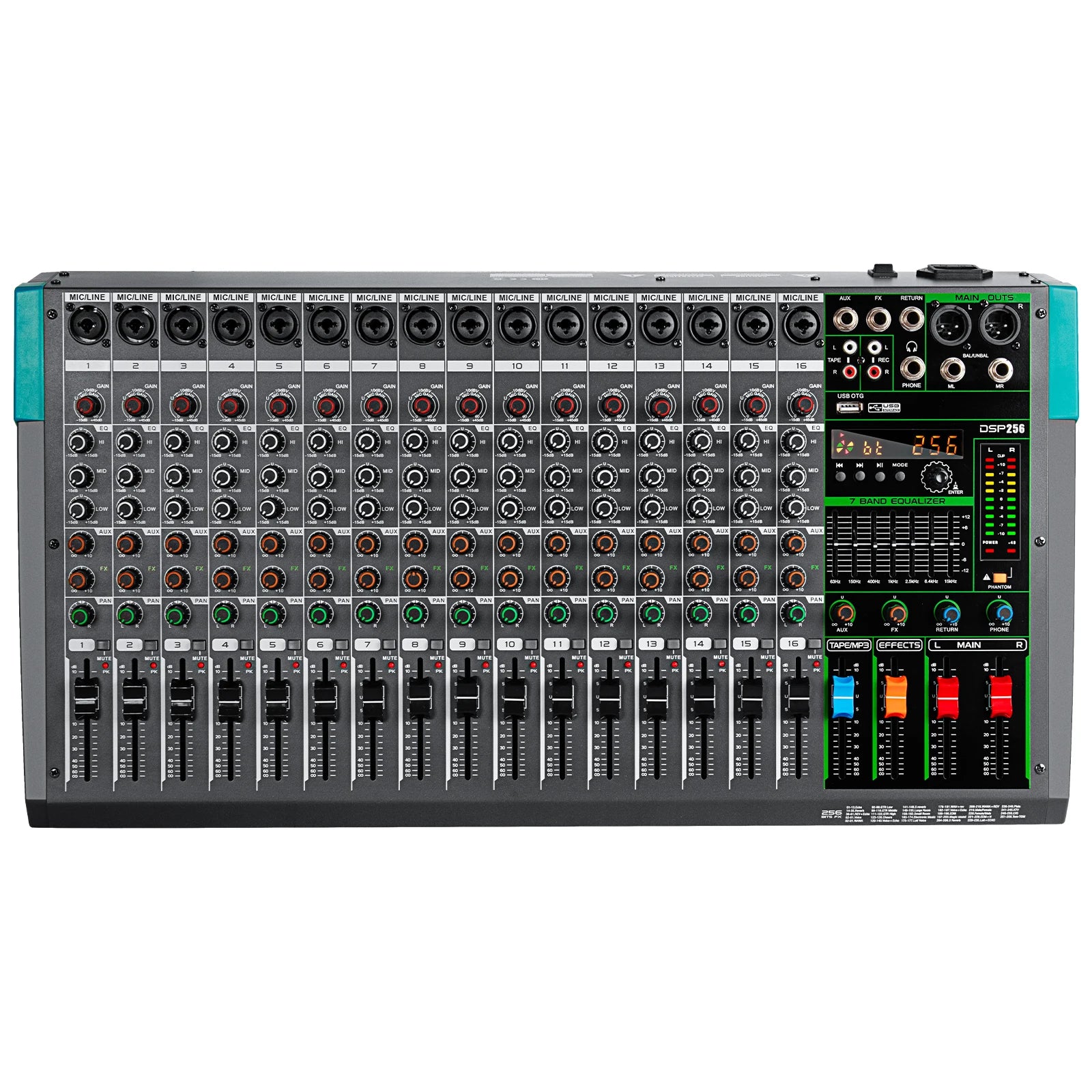 16 Channels Audio Sound Mixer Depusheng MG16 Mixing DJ Console USB with 48V Phantom Power 256 DSP Effects Sound Table for stage